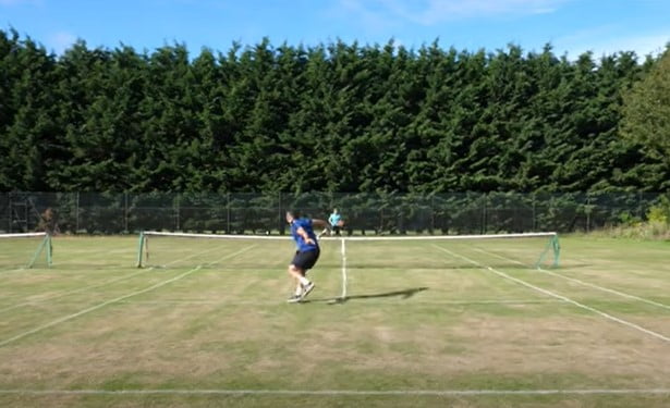 how to serve and volley: play the first volley back behind
